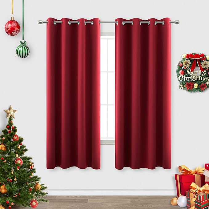 Red Room Darkening Blackout Curtains 63 Inch Length for Dining Room 2 Panels Set Thermal Light Blocking Curtains for Living Room Boys Bedroom Kid Gamer 63 Long