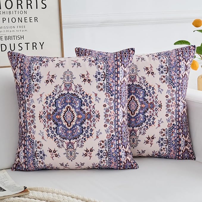 Boho Throw Pillow Covers 24x24 inch Set of 2,Boho Vintage Carpet Pattern Antique Ethnic Decor Double Sided Pattern Cushion Cover Soft Pillow Case Living Sofa Room Bed Square Pillow Cover