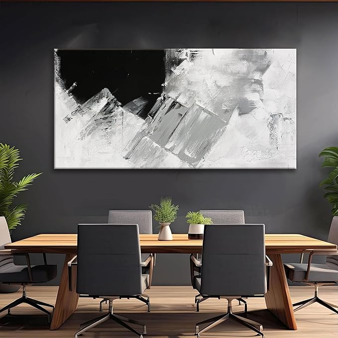 TAIJXAGSG Abstract Wall Art For Living Room Black Grey Canvas Art Wall Decor Large White Wall Art Print Office Decor Abstract Painting Print For Home Bedroom Hotel Artwork 29x58 Inch