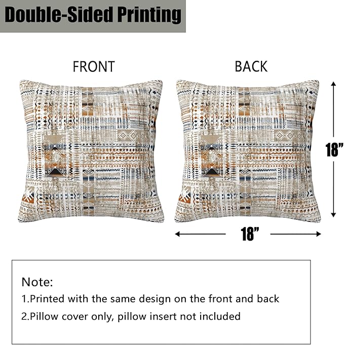 African Tribal Geometric Pillow Covers 18X18 Set of 2, Modern Mosaic Carpet Style Decorative Throw Pillow Covers, Pillowcase Cushion Case for Home Sofa Couch Indoor Outdoor Decorations