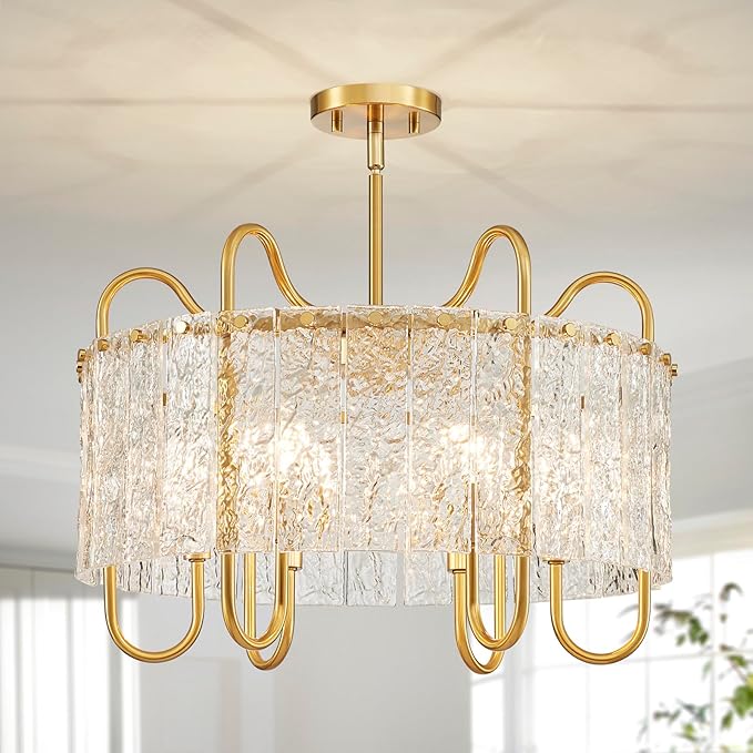 Shrine Lighting Gold Chandeliers, Modern Luxury Style, Perfect Glass Chandeliers for Living Space, D23.4'' × H19.5'', 6 x E12 Sockets, Glass Shade & Brass Finish Frame