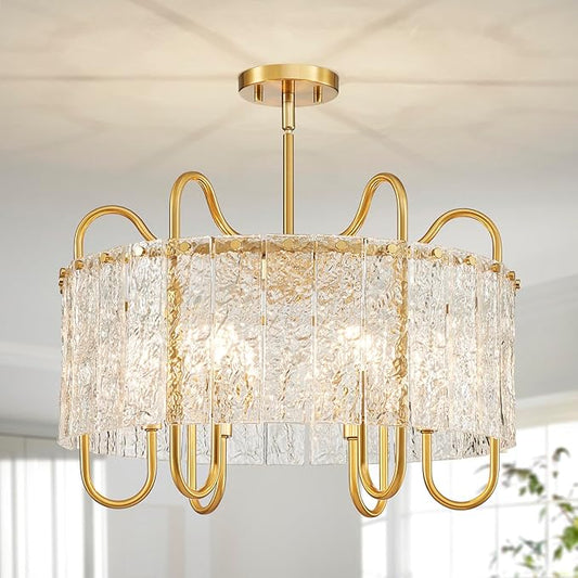 Shrine Lighting Gold Chandeliers, Modern Luxury Style, Perfect Glass Chandeliers for Living Space, D23.4'' × H19.5'', 6 x E12 Sockets, Glass Shade & Brass Finish Frame