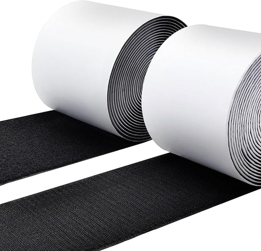 3 Inch x20 Feet Adhesive Hook and Loop Tape, Nylon Heavy Duty Hook and Loop Strips, Black Double Sided Self Adhesive Interlocking Tape for Fix Screen Window Sofa Cushions Carpet Wall Hanging