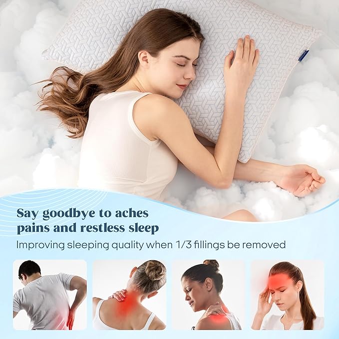 puredown® Shredded Memory Foam Pillows King Size Set of 2,Cooling Pillows for Sleeping,Adjustable Foams Bed Pillow with Zipper Removable Pillow Cover,20x36In