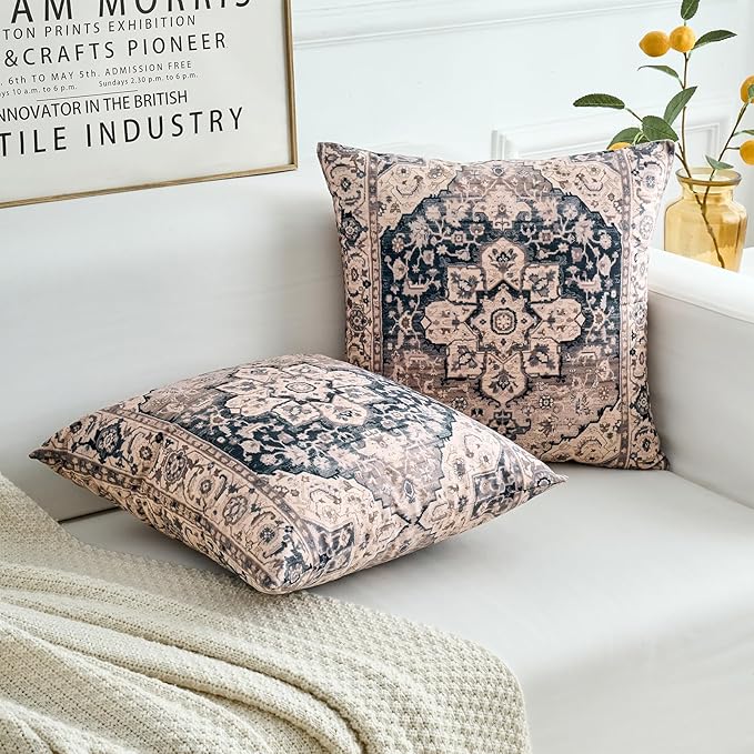 Boho Throw Pillow Covers 24x24 inch Set of 2,Boho Vintage Carpet Pattern Antique Ethnic Decor Double Sided Pattern Cushion Cover Soft Pillow Case Living Sofa Room Bed Square Pillow Cover