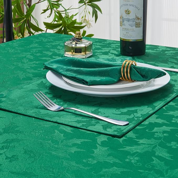 Rectangle Christmas Jacquard Table Cloth Waterproof Elegant Damask Floral Pattern Heavy Weight Wipeable Wrinkle Free Fabric Table Covers for Dinner or Daily Uses(Dark Green/60x120Inch)