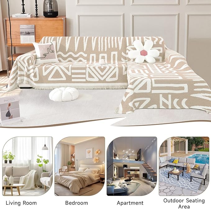 VClife Boho Armchair Couch Cover, Anti-Slip Chenille Sofa Cover for 1 Cushion Couch Sofa, Modern Khaki Jacquard Couch Covers for Dog Kid Versatile Furniture Sofa Protector 71"X90"'