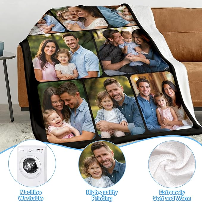 Jecivila Custom Blanket with Picture Text Personalized Photo Flannel Throw Blankets Customized Couple Gifts for Girlfriend Boyfriend Wife Husband on Valentine's Day Birthday