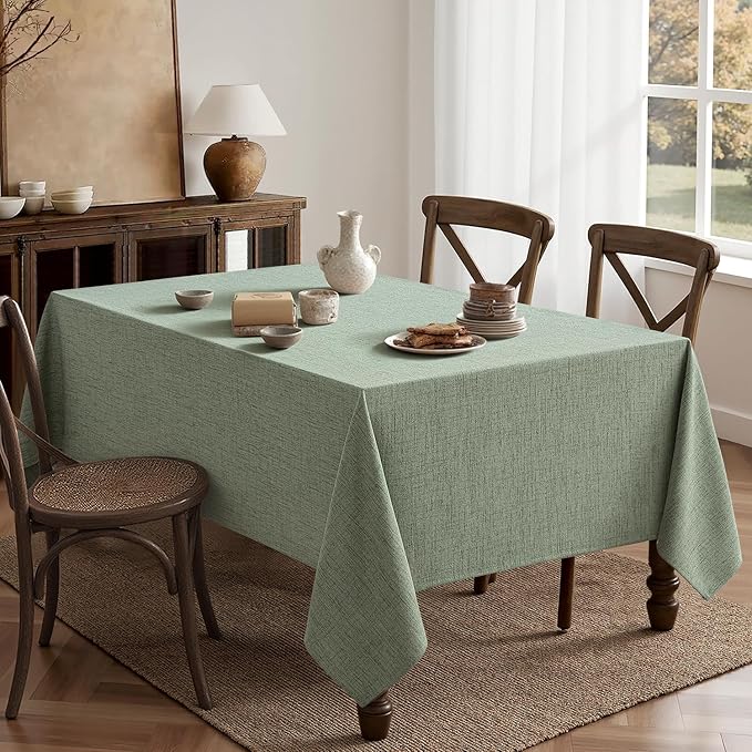 MIULEE Sage Green Linen Polyester Tablecloth 60x104 Inch Rectangle Table Cloth Waterproof,Stain Resistant & Wrinkle Resistant for Dining Party Wedding