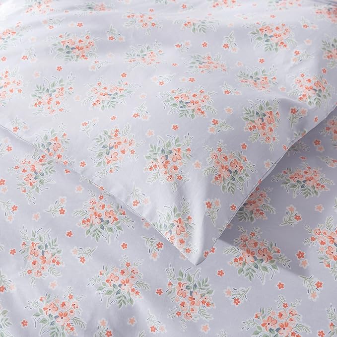 HoneiLife Wildflower Duvet Cover King - 100% Cotton Comforter Cover Sets, 3-PC Floral Duvet Cover Sets, Botanical Bedlinen Set with Zipper Closure & Corner Ties