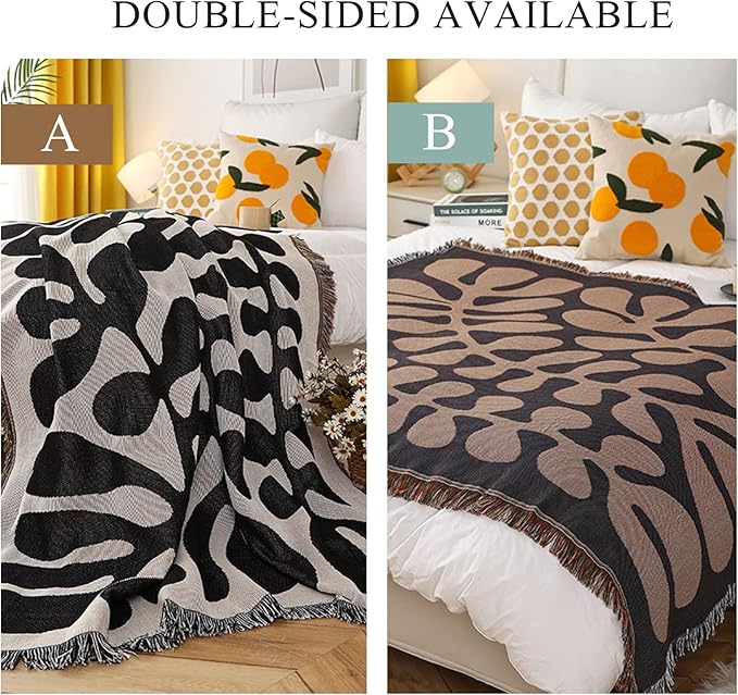 Double-Sided Cotton Woven Throw Blanket with Tassel Jungle Bohemian Style Tapestry Shawl Multi-Function Decorative Throws for Sofa Bed Armchair Camping Blanket Tablecloth Carpet 160x130cm