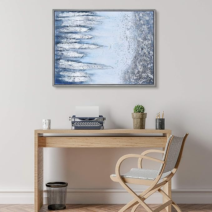 Empire Art Direct Abstract Wall Art Textured Hand Painted Canvas by Martin Edwards, Champagne Frame, 40" x 30", Icicles