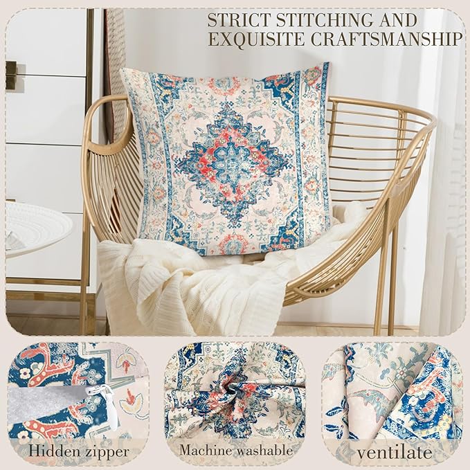 Boho Throw Pillow Covers 20x20 inch Set of 2,Bohemian Vintage Carpet Pattern Antique Ethnic Decor Double Sided Pattern Cushion Cover Soft Pillow Case Living Sofa Room Bed Square Pillow Cover