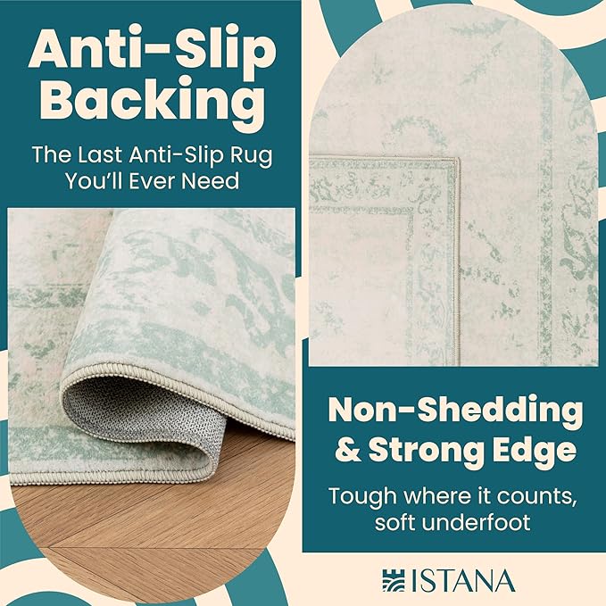 Istana 9x12 Area Rug - Green 9 x 12 Area Rugs for Living Room - Foldable 9x12 Rugs for Bedroom/Living Room Rug - Stain Resistant Washable Rugs - Eco-Friendly Area Rugs