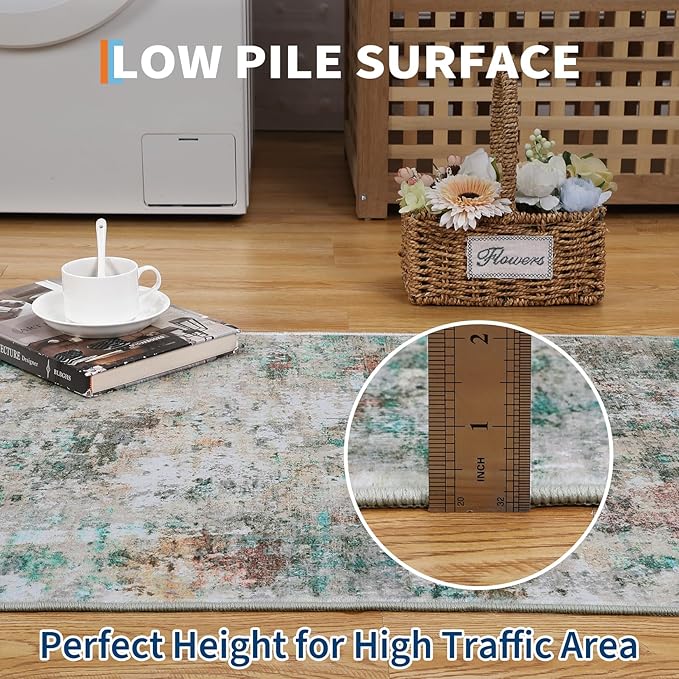 Modern Abstract 2x10 Runner Rug Washable Non Slip Stain Resistant Rug for Hallway Kitchen Bedroom Non Shedding Low Pile Indoor Floor Cover,Colorful