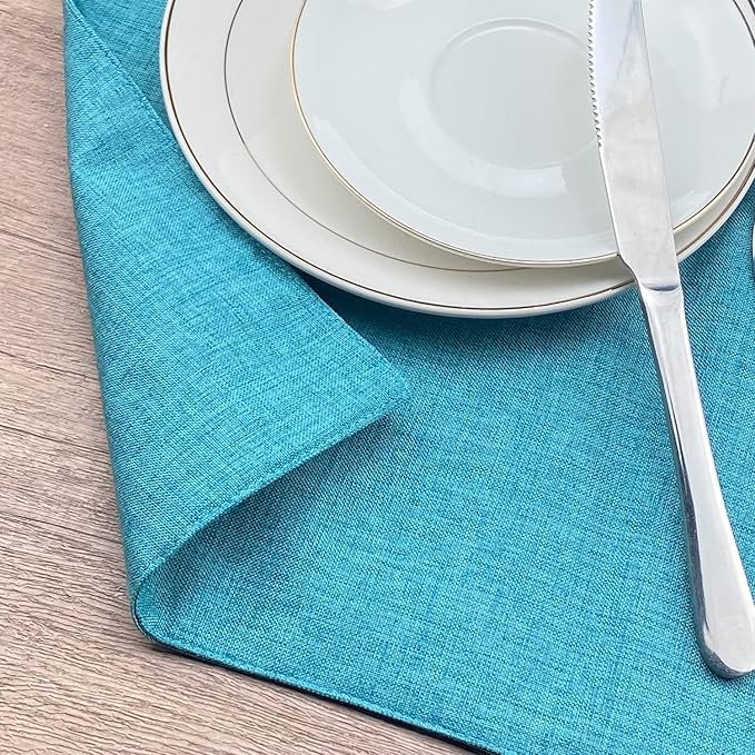 Weabetfu Cloth Placemats Set of 4 Heat Resistant Dining Table Placemmats Cotton Linen Machine Washable Kitchen Table Mats Wrinkle Free Thick Fabric Place Mat,Easy to Clean,13"x19"Teal