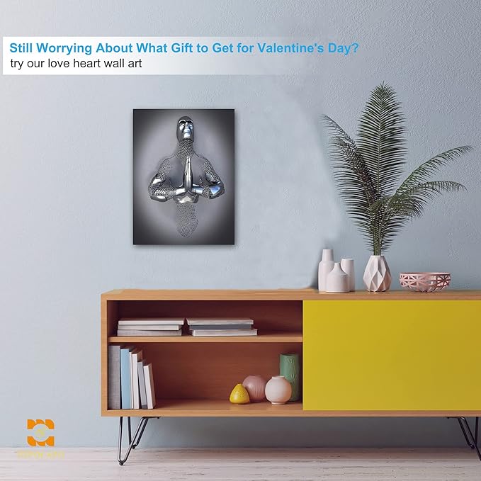 3D Wall Art Decor Artwork - 3D Metal Effect Wall Art Merged Hands for Modern Wall Art, Large Wall Art for Bedroom Dercorations Framed 18”x24”x1Pcs