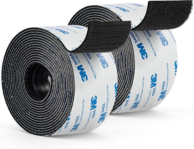 3M Hook and Loop Tape 2" x 12ft, Self Adhesive Strips with Strong 9448A Backing, Interlocking Nylon Fabric Fastener for Floor Mats, Tools, Signboards, Garage, Office Black