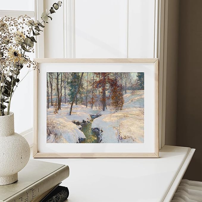 XOCUUI Unframed Vintage Winter Snow Landscape Wall Art, Aesthetic Painting Decor, Country Landscape Pictures Decorations Indoor, 8x10 Inch Canvas Print Gallery Artwork for Living Room and Bedroom