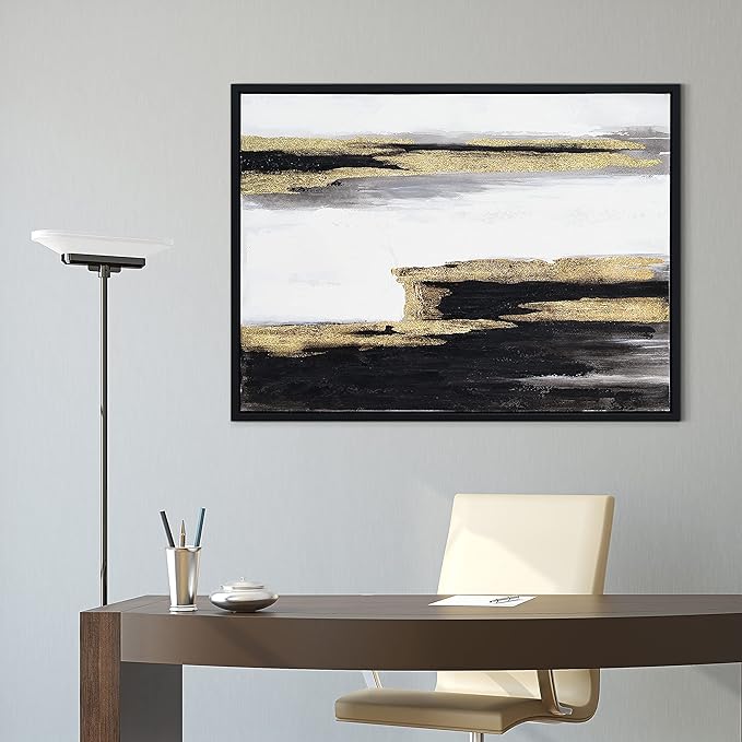 Empire Art Direct Abstract Wall Art Textured Hand Painted Canvas Art by Martin Edwards, Black Framed Wall Art, 40" x 30", Solemn Night