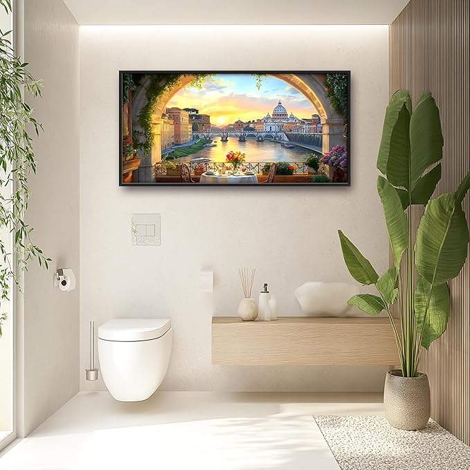 Tiber River in Rome Italy Large Wall Art Framed Wall Decor for Living Room, Cityscape Pictures Oversized Canvas Print Painting Modern Extra Large Framed Artwork for Bedroom Office Home Decor 60"x30"
