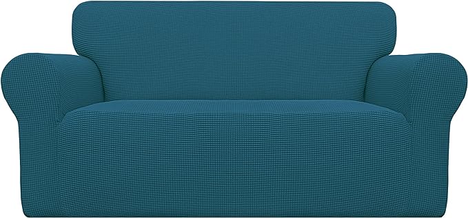 Easy-Going Stretch Loveseat Slipcover 1-Piece Sofa Cover Furniture Protector Couch Soft with Elastic Bottom for Kids Polyester Spandex Jacquard Fabric Small Checks (Loveseat, Deep Teal)