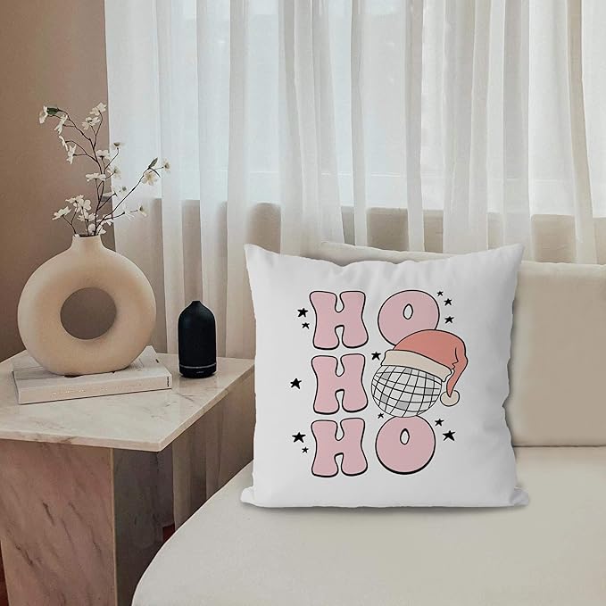 KEUSPI preppy christmas decor preppy Retro Pink Christmas decor pink Christmas Decorative Throw Pillow Cover 18x18,Pink Preppy Ho Ho Ho christmas decorations for bedroom teen pink christmas room decor