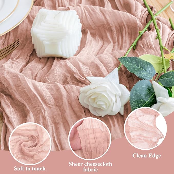 Wokceer Cheesecloth Table Runner 3Pack 10FT Dusty Pink Christmas Boho Gauze Cheese Cloth Table Runner for Party Easter Rustic Sheer Table Runners for Baby Bridal Shower Wedding