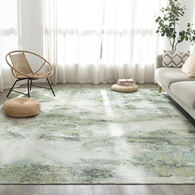 UMINEUX Living Room Rug 6'x9' Large Washable Area Rug with Anti-Slip Rubber Backing, Modern Abstract Low Pile Rugs, Ultra Soft & Thin, Non-Slip, Stain Resistant for Dining Room Bedroom Home Decor