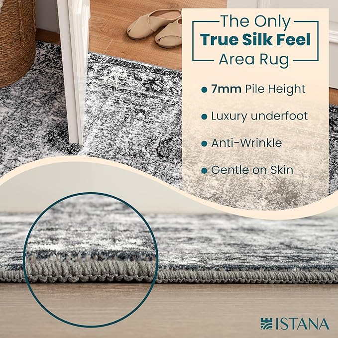 Istana 2x3 Area Rug - Dark Grey Boho Rugs for Living Room 2x3 - Foldable Small Rugs for Bedroom - Stain Resistant Washable Rug Non Slip - Eco-Friendly Area Rugs Indoor