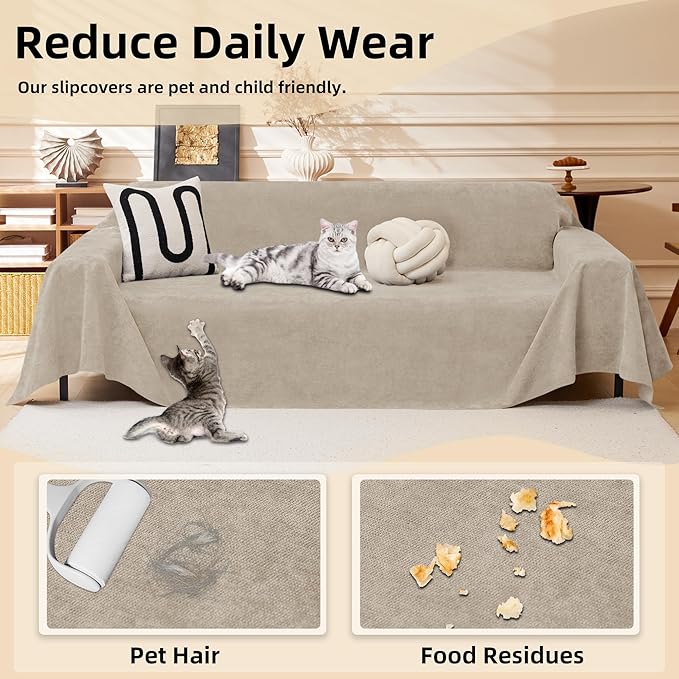 Couch Cover Sofa Covers for 3 Cushion Couch Water Resistant Sectional Couch Covers, Couch Cover for Dogs Washable, Soft Non-Slip Sofa Slipcover Sofa Protector Futon Cover, 71''x134'', Beige