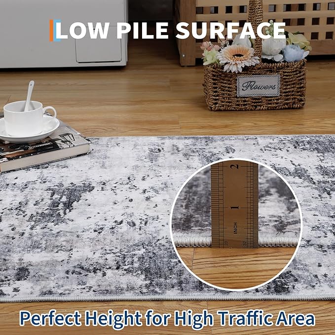 Modern Abstract 2x7 Runner Rug Washable Non Slip Stain Resistant Rug for Hallway Kitchen Bedroom Non Shedding Low Pile Indoor Floor Cover,Grey
