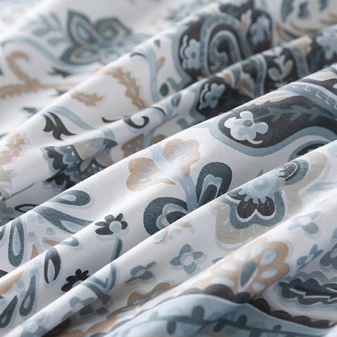 HoneiLife Cotton Duvet Cover Queen - 3pcs Paisley Comforter Cover, Soft & Breathable Floral Bedding Duvet Cover Sets with Zipper Closure & Corner Ties, Wildflower Comforter Cover Sets All Season Use