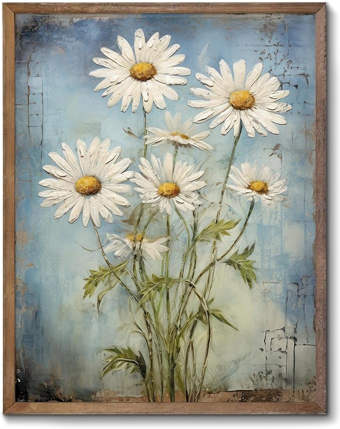 XOCUUI Unframed Wall Art For Bedroom DéCor Farmhouse Floral Canvas Wall Art White Daisy Wall Picture Daisy Canvas Print Neutral Artwork for Home Living Room Bedroom Office 8x10