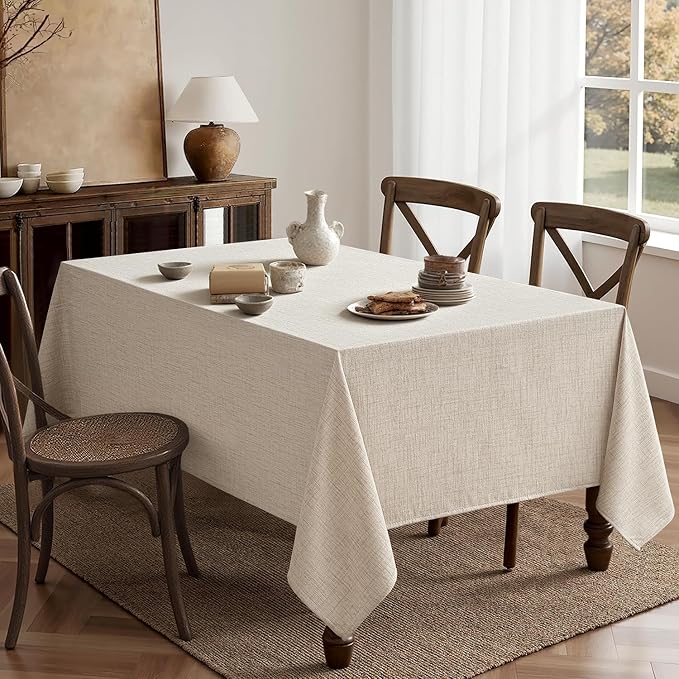 MIULEE Grayish White Linen Polyester Tablecloth 60x84 Inch Rectangle Table Cloth Waterproof,Stain Resistant & Wrinkle Resistant for Dining Party Wedding
