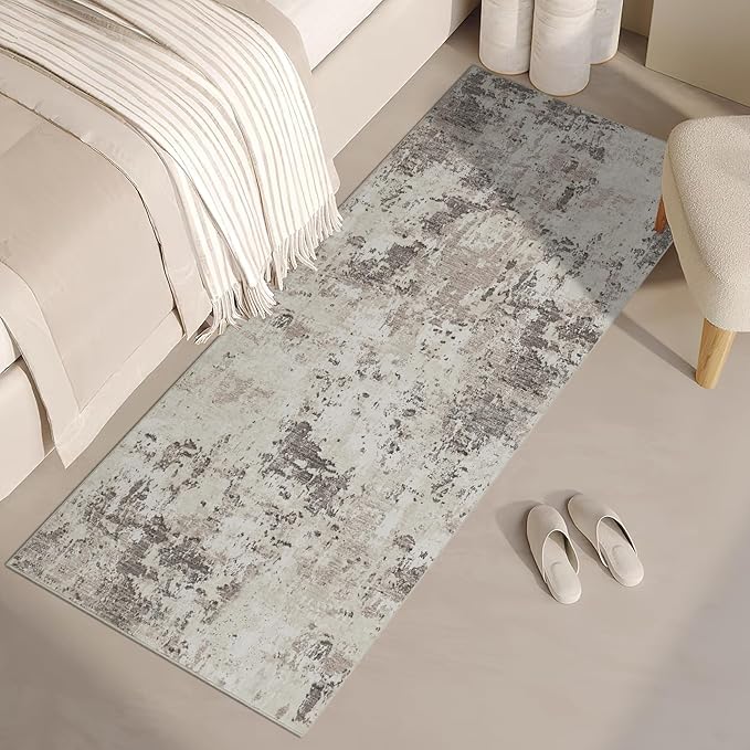 Modern Abstract 2x8 Runner Rug Washable Non Slip Stain Resistant Rug for Hallway Kitchen Bedroom Non Shedding Low Pile Indoor Floor Cover,Brown Grey