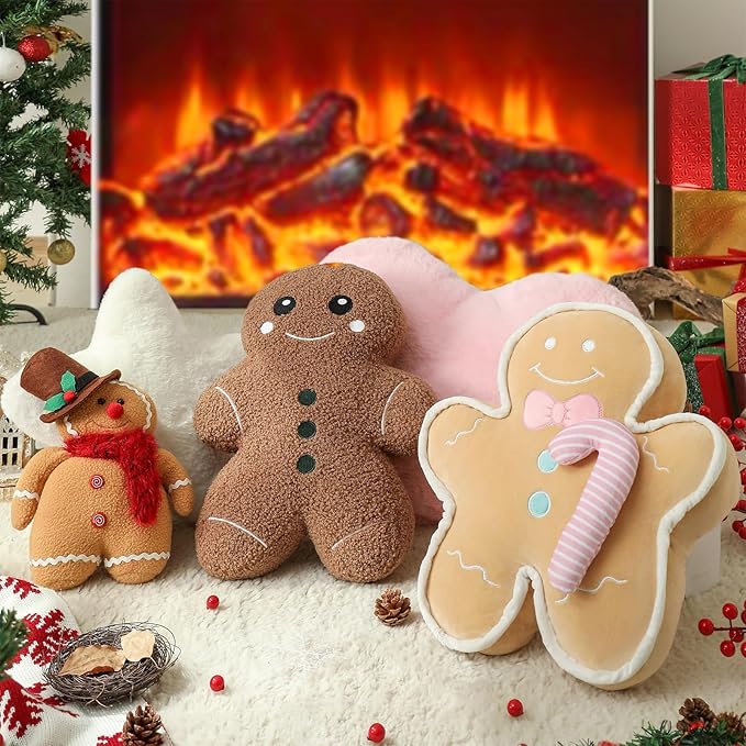 YRXRUS Christmas Gingerbread Man Pillows, Gingerbread Throw Pillows for Christmas Decorations, Cute Pillow for Party Gifts, Xmas Pillow 12x16 Inches