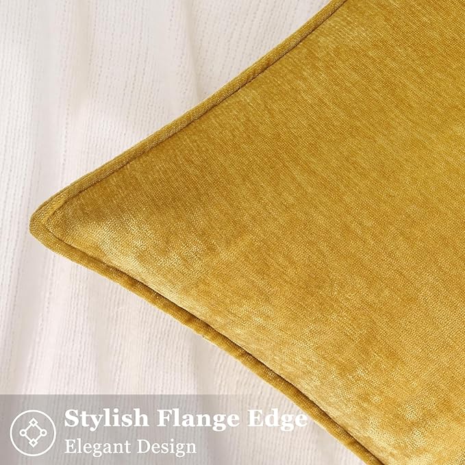 decorUhome Christmas Couch Throw Pillow Covers 26x26 Set of 2, Decorative Soft Euro Velvet Neutral Chenille Pillow Covers with Elegant Design for Sofa Bed Living Room Home Decor, Mineral Yellow