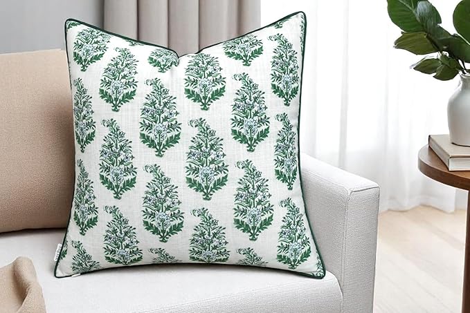 Mughal Printed Decorative Square Accent Throw Pillow Cover - Decor for Living Room, Sofa, Chair, Patio, Car, Balcony, Bench, Porch, Nursery, Office - 20x20 Inches, Green