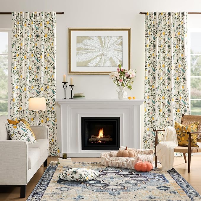 MUSSEL White Vintage Velvet Curtains 102 inches for Living Room,Victorian Whimsical Botanical Floral Blackout Room Darkening Curtain Drapes,2 Panels Mid Century Anthropologie Bedroom Window Curtains