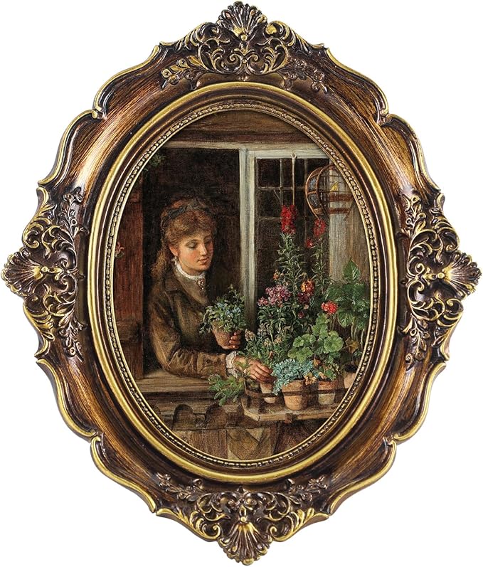 FOLKOR Framed Canvas Wall Art for Victorian Room Aesthetic, Botanical Flower Plant Prints for Spring Summer Wall Decor, Vintage Gold Photo Frame Artwork for Bedroom Living Room Garden Decoration, 5x7