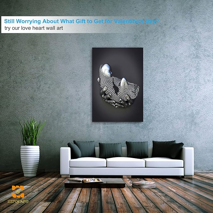 3D Wall Art - Abstract Child in Hand 3D Metal Effect Canvas Wall Art for Bedroom Decor, 3D Art Wall Poster Prints Paintings for Living Room Decor Framed 32”x48”x1Pcs