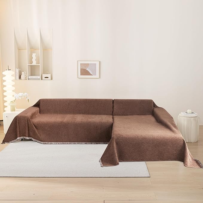 MEETSKY Couch Cover Sectional Sofa Cover Large Couch Slipcovers for Reclining Couch 3 Seat Washable Sofa Protector Decorative Modern Style for Living Room, 91" x 118", Reddish Chocolate