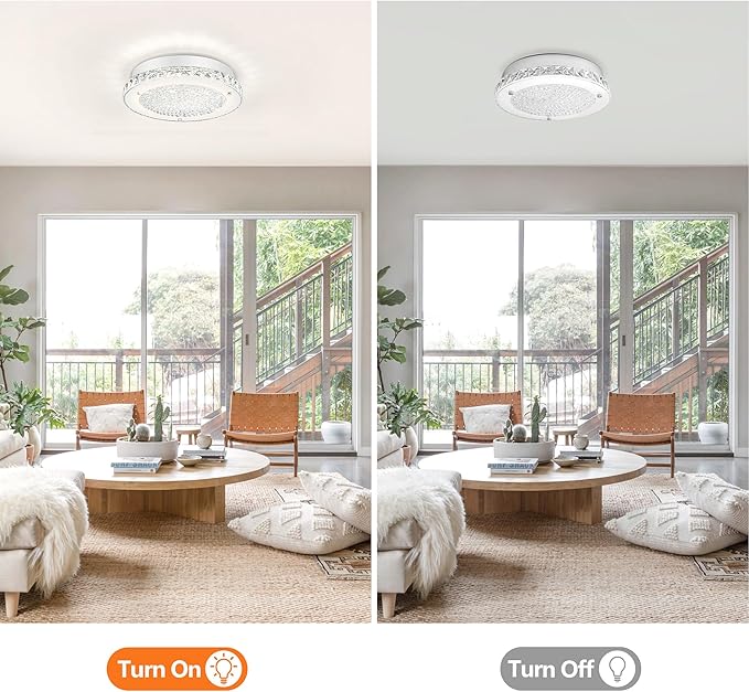 Crystal Ceiling Light 11" LED Crystal Bathroom Ceiling Light Fixtures Semi Flush Mount for Kitchen, Entryway, Foyer, Bedroom, Bathroom, Laundry Room, Cloakroom, Hallway 4000K (Dimmable)