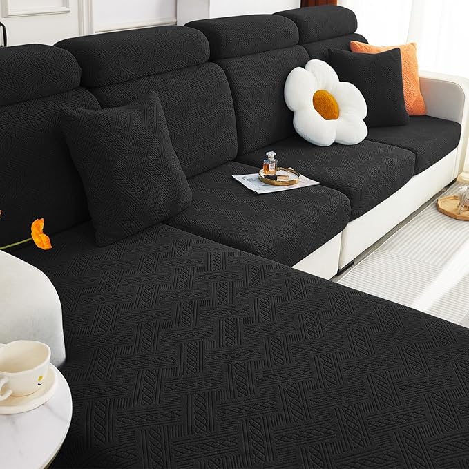 hyha Individual Couch Cushion Covers, Stretch Magic Sofa Seat Cushion Covers Washable, Dog Couch Sofa Slipcover for Pets, Kid with Elastic Bottom(2PC, Black)