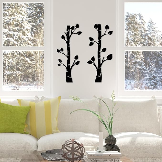 ShxTrade Metal Tree Wall Decor, Birch Tree Wall Art, Tree Branches Vertical Metal Wall Rustic Wall Sculpture for Home Living Room Bedroom Bathroom (Black)