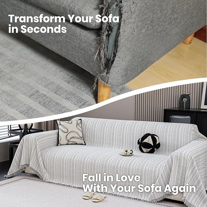 Nobildonna Sofa Cover Washable Soft Thicken Chenille Couch Cover with Tassel,Waterproof Sofa Slipcover for 3-4 Cushion Couch,Sectional Sofa,L-Shaped Furniture Protector Pet-Friendly,Beige 71"x134"