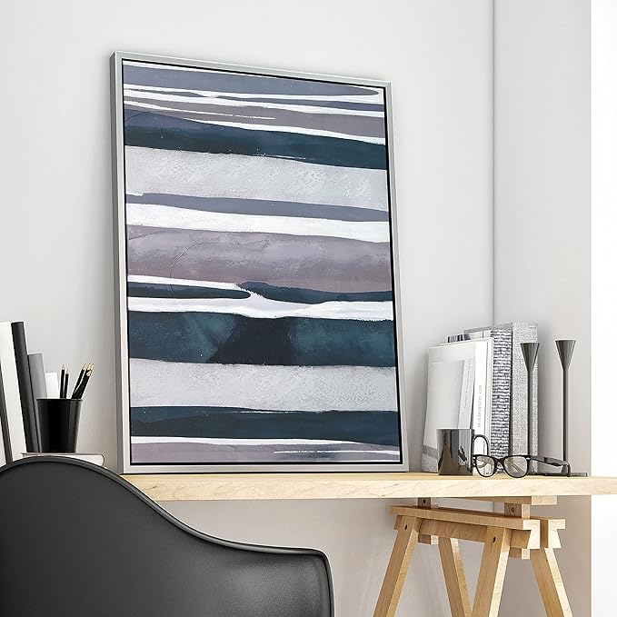 Empire Art Direct Abstract Wall Art Textured Hand Painted Canvas by Martin Edwards, Champagne Frame, 40" x 30", Cobalt Streaks 2