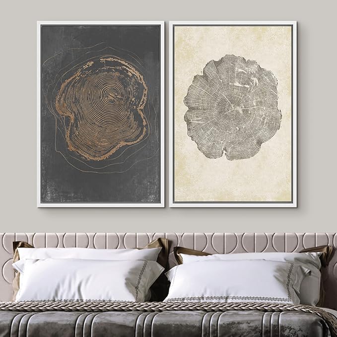 SIGNWIN Framed Canvas Print Wall Art Set Pastel Grunge Forest Tree Rings Abstract Shapes Illustrations Modern Art Decorative Nordic Multicolor for Living Room, Bedroom, Office - 24"x36"x2 White