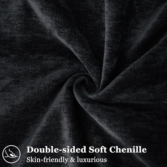 decorUhome Christmas Couch Throw Pillow Covers 18x18 Set of 2, Decorative Soft Euro Velvet Neutral Chenille Pillow Covers with Elegant Design for Sofa Bed Living Room Home Decor, Black